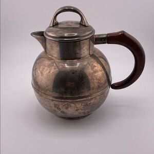 Vintage Silver Teapot with Brown Handle